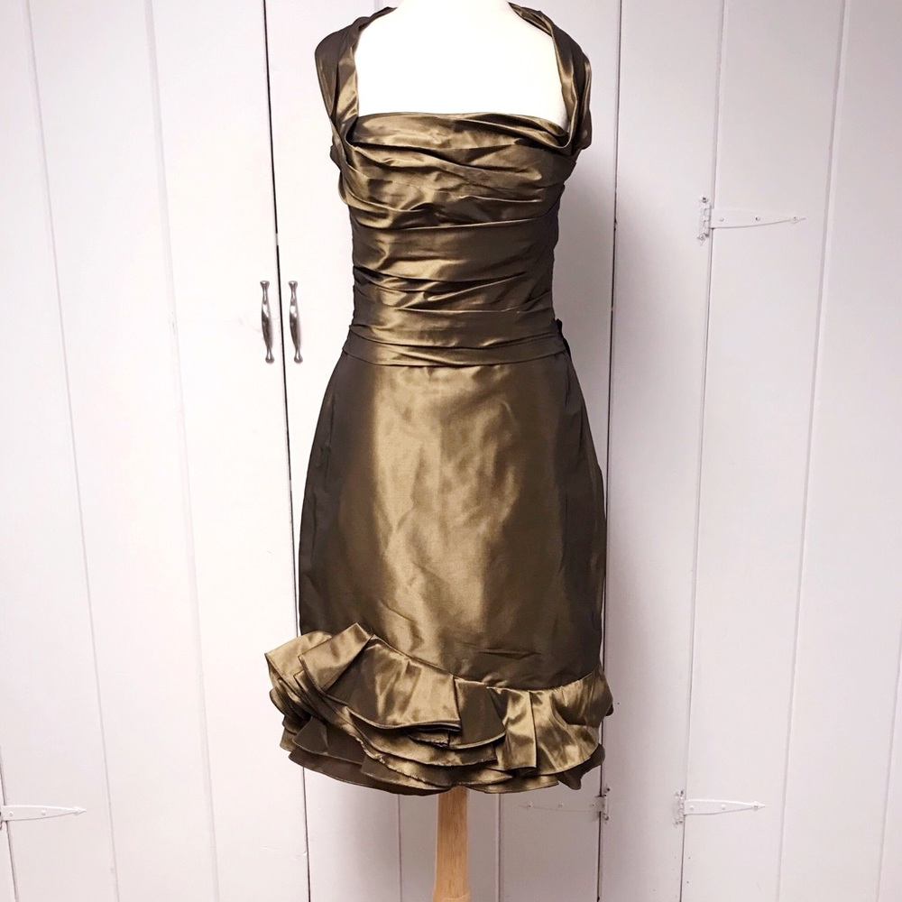Antique Brown Taffeta cocktail bridesmaid dress